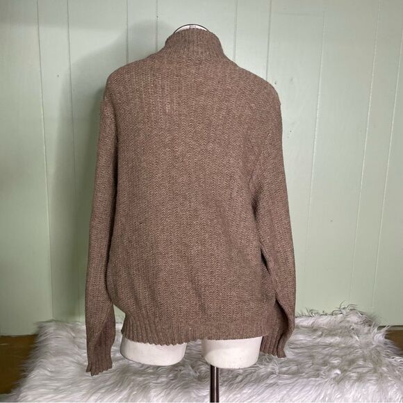 Vintage LL Bean Chunky Knit Zip Cardigan Wool Tan‎ Brown Size Large - Picture 3 of 7